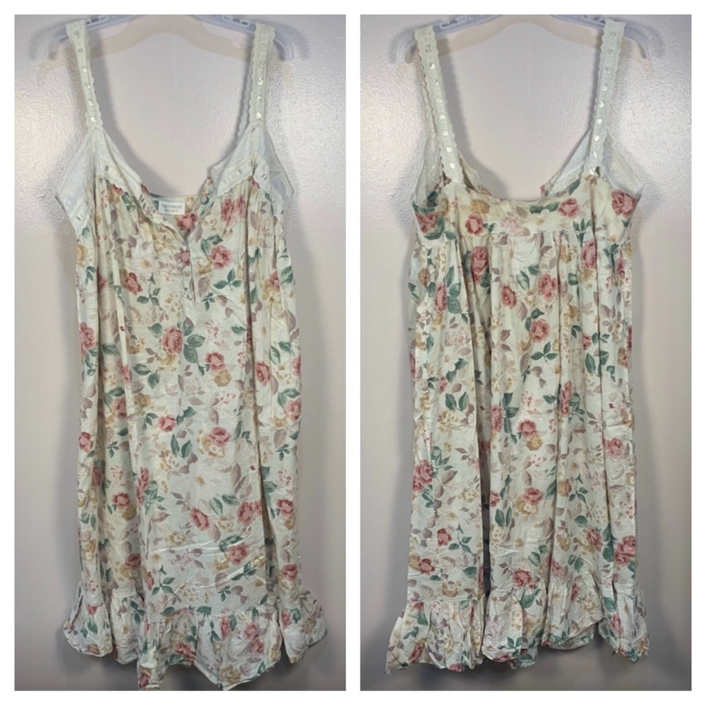 Victoria Secret VTG Gold Cotton Lace Floral Ribbon Cottage Prairie Nightdress